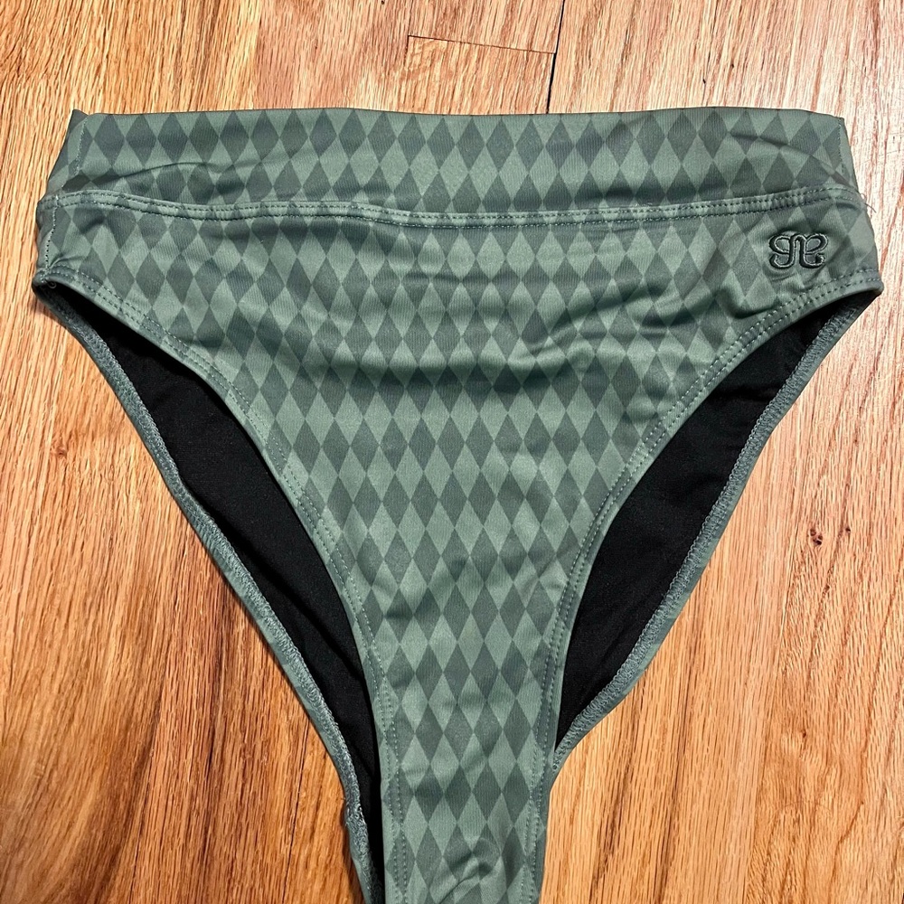 Albion Fit Almost Cheeky Moss Green Diamond Pattern Swim Bottoms